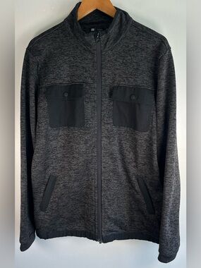 Le 31 Simons Men’s Hybrid Full Zip Sweater Fleece Knit Jacket Utility Gray NWOT